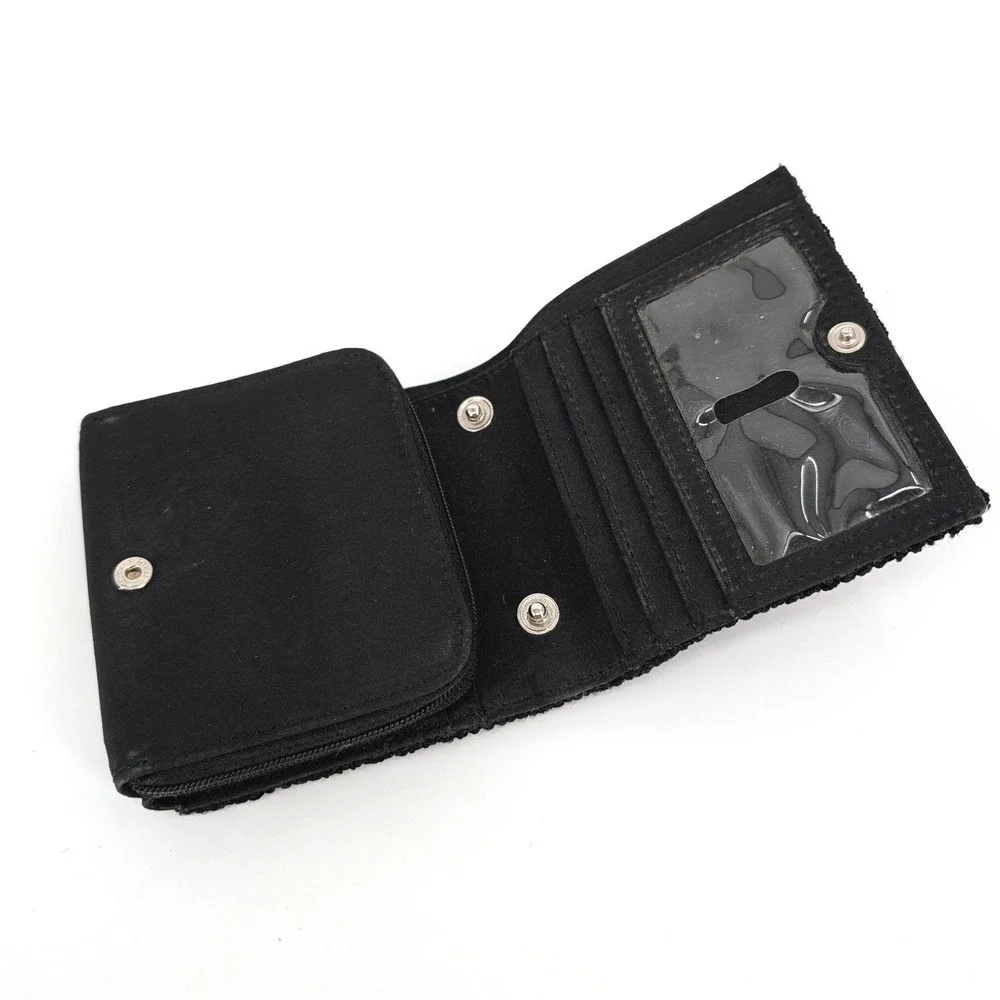 The Sak Black Crochet Trifold Wallet Zip Coin Pocket Compact Organizer